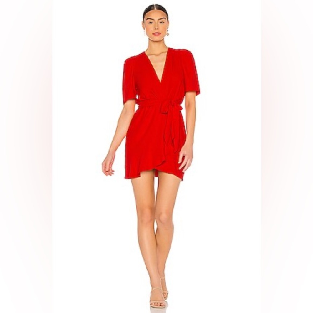 Amanda Uprichard Women’s Bonjour Red Mini Wrap Style Dress Small